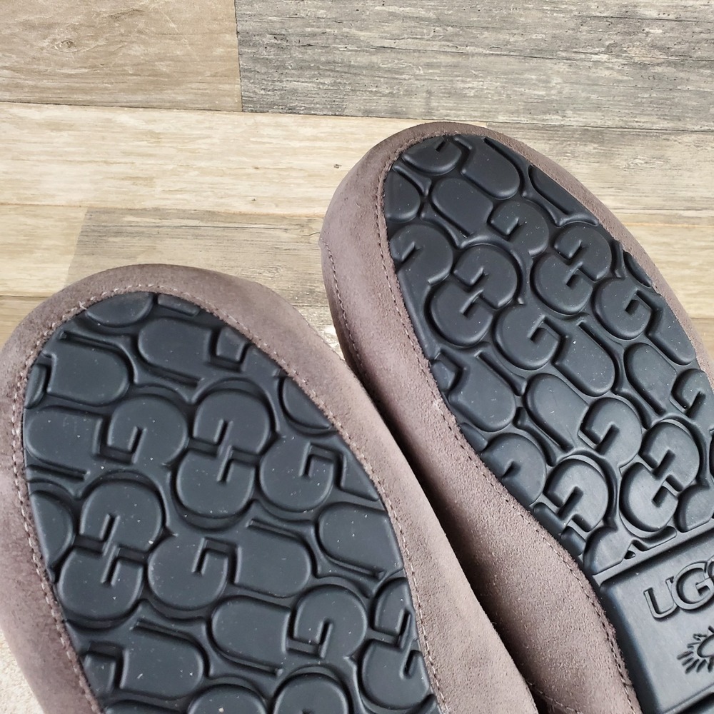 UGG Ascot Mens Slippers Sz 10 Comfort Gray Suede Leather Shearling Lined Slip On - Picture 9 of 10